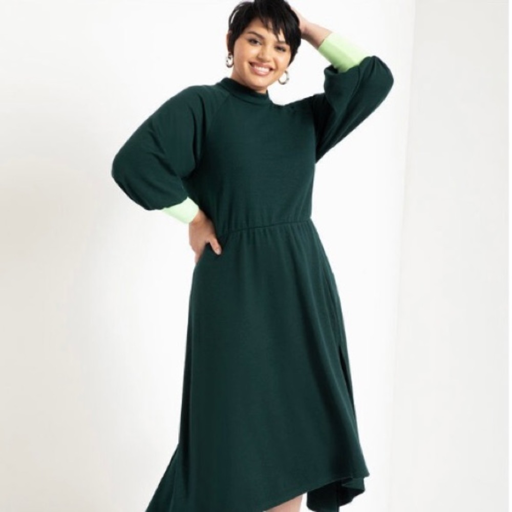 Eloquii Mock Neck Dress with Contrast Cuff